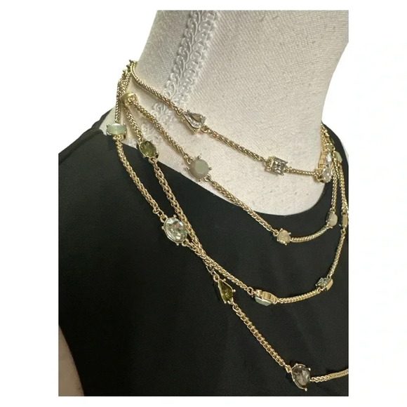 WHBM Gold Multi-Layer Necklace With Rhinestones & Gems NWT - Picture 4 of 5